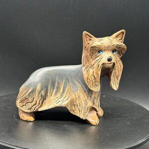 Vintage Stone Carved Pleet Yorkshire Terrier Figurine Signed JR 4.5"